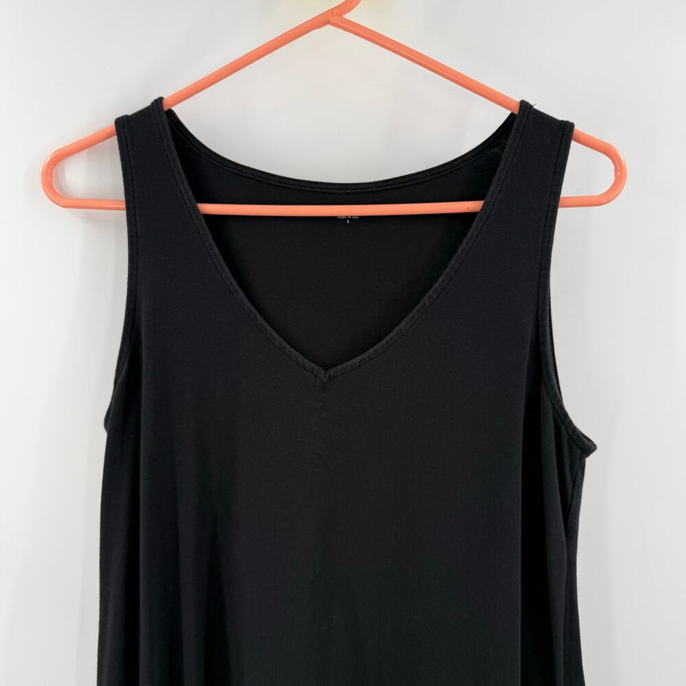 Eileen Fisher Dress Womens Small Black Midi Organic Cotton Stretch Jersey Vneck - Picture 6 of 11